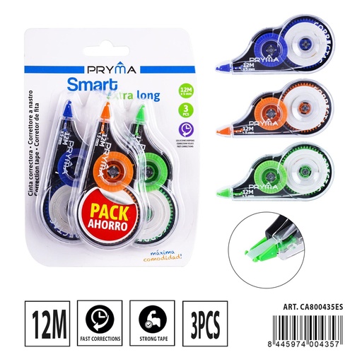 [A001837] Cinta correctora económica 12mx5mm 3 piezas - Papelería escolar