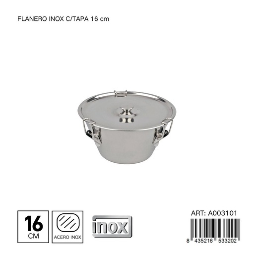 [A003101] Flanero de acero inoxidable con tapa 16 cm - Utensilios de cocina