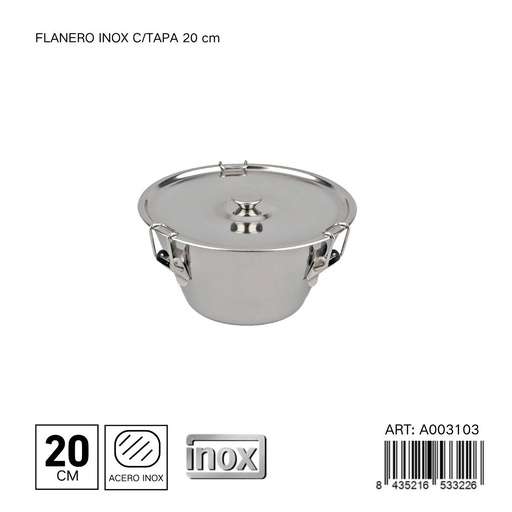 [A003103] Flanero de acero inoxidable con tapa 20 cm - Utensilios de cocina
