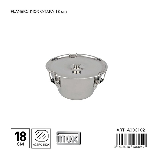 [A003102] Flanero de acero inoxidable con tapa de 18 cm - Utensilios de cocina y repostería