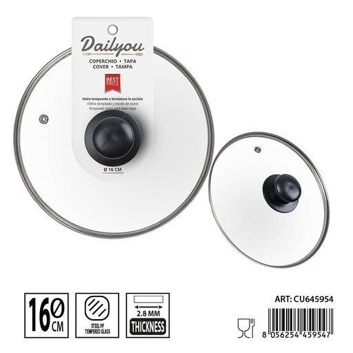 [0242196] Tapa de cristal templado 16 cm DC Casa - Accesorios de cocina y utensilios