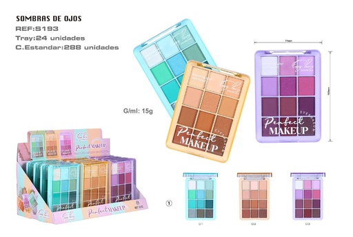 [S193-01] Pala de sombras de ojos "Eyeshadow" 12 Unidades