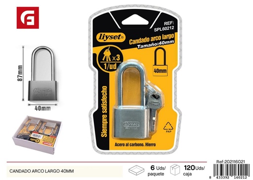 [202116021] Candado arco largo 40 mm - Accesorios de ferretería y candados