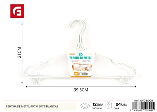 [104051009] Percha de metal blanca 40 cm 5 pcs - Perchas para ropa