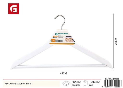 [104051151] Percha de madera 3 piezas - Organización del hogar y perchas para ropa
