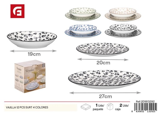 [201813292] Vajilla 12pcs surtido 4 colores - Vajilla decorativa y utensilios de mesa