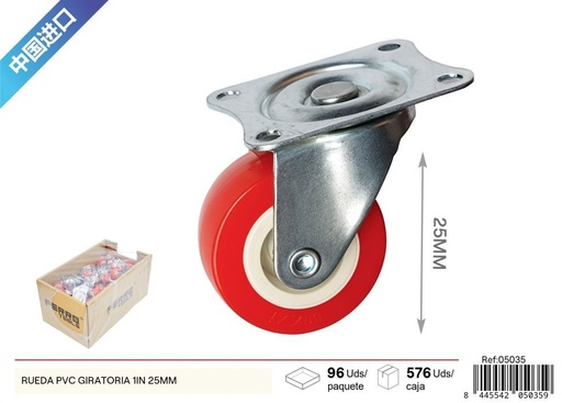 [05035] Rueda giratoria de PVC 1 pulgada (25 mm) - Accesorios de ferretería