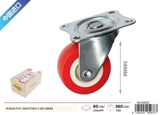 [05037] Rueda giratoria de PVC 1.5 pulgadas (38 mm) - Accesorios de ferretería