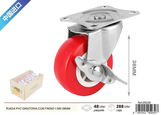 [05039] Rueda giratoria de PVC con freno 1.5 pulgadas (38 mm) - Accesorios de ferretería