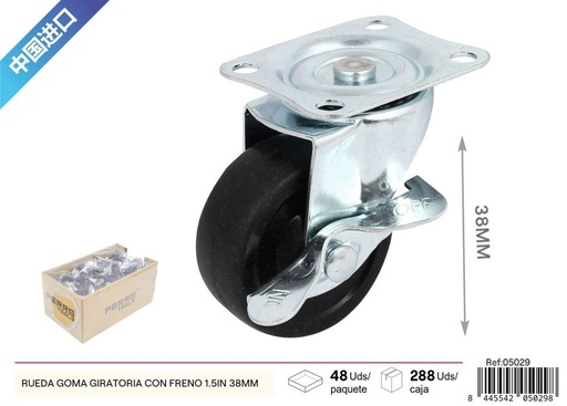 [05029] Rueda de goma giratoria con freno 1.5 pulgadas (38 mm) - Accesorios de ferretería