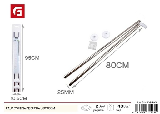 [314532495] Palo de cortina de ducha en forma de L 80x80 cm - Accesorios de baño