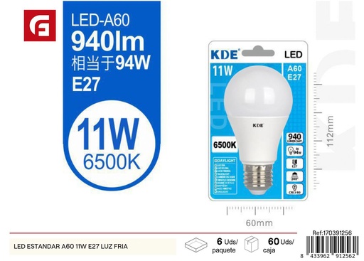 [170391256] Bombilla LED estándar A60 11W E27 luz fría - Iluminación eficiente