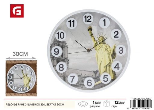 [200940652] Reloj de pared números 3D Libertad 30 cm - Decoración del hogar
