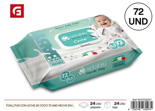 [104703097] Toallitas húmedas con leche de coco para bebés 72 unidades - Productos de cuidado personal hechos en Italia