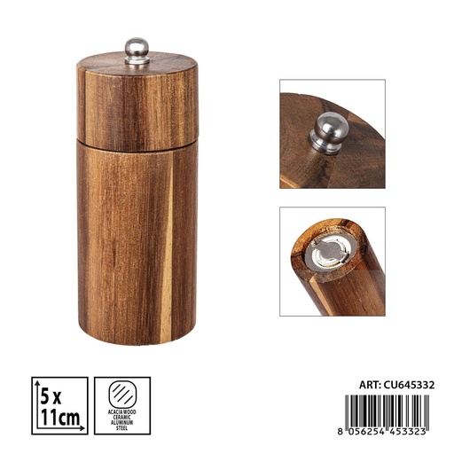 [0240326] Molinillo de pimienta de madera 5x12 cm - Accesorios de cocina