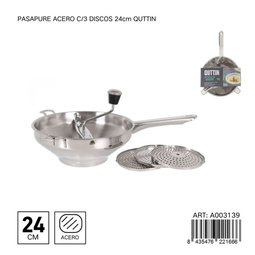 [A003139] Pásapures de acero con 3 discos 24 cm - Accesorios de cocina versátiles