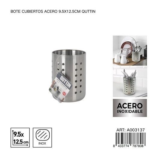 [A003137] Bote para cubiertos de acero inoxidable 9.5x12.5 cm - Accesorios de cocina y almacenamiento