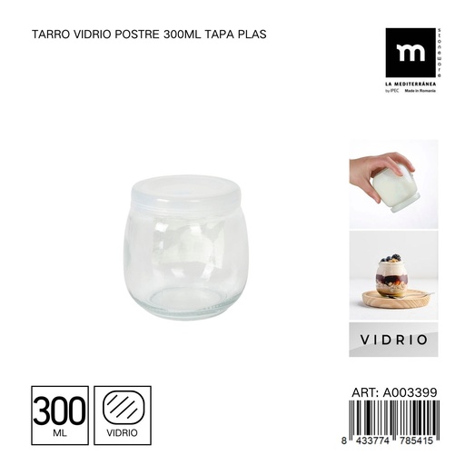 [A003399] Tarro de vidrio para postres de 300 ml con tapa de plástico - Botes de almacenamiento y conservación