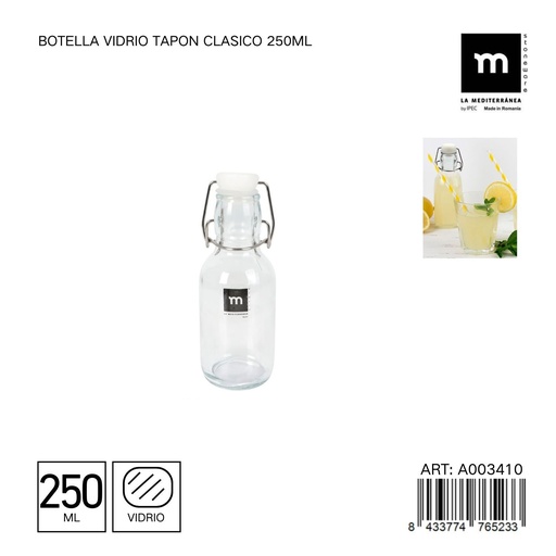[A003410] Botella de vidrio 250ml con tapa clásica - Aceitera y dispensador para cocina