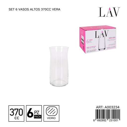 [A003234] Set de 6 vasos altos 370cc Vera - Vaso alto para bebidas