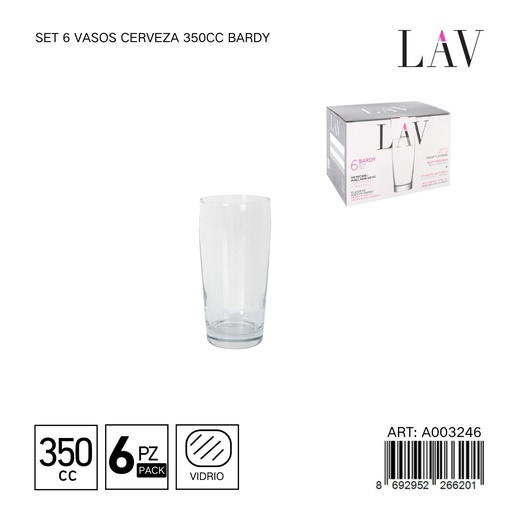 [A003246] Set de 6 vasos de cerveza 350cc Bardy - Vaso ideal para cervezas