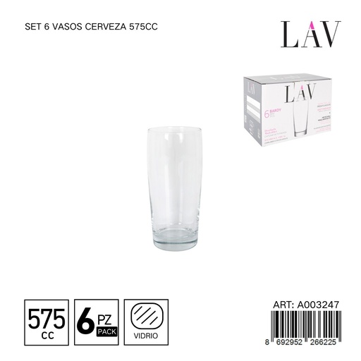 [A003247] Set de 6 vasos de cerveza 575cc - Vaso grande para cerveza
