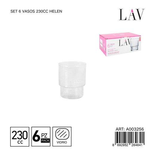 [A003256] Set de 6 vasos de vidrio 230cc Helen - Vaso pequeño para refresco