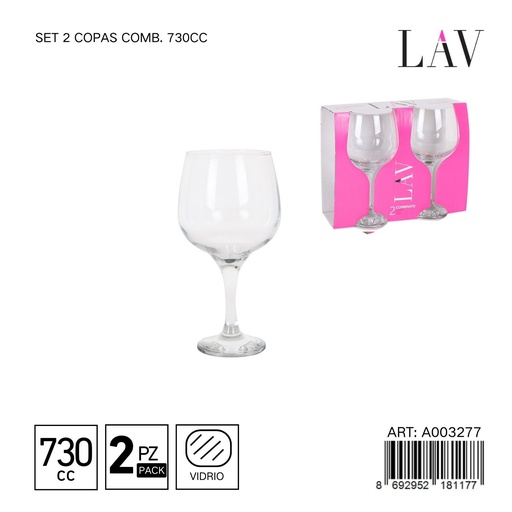 [A003277] Set de 2 copas combinadas 730cc - Copa generosa para vino