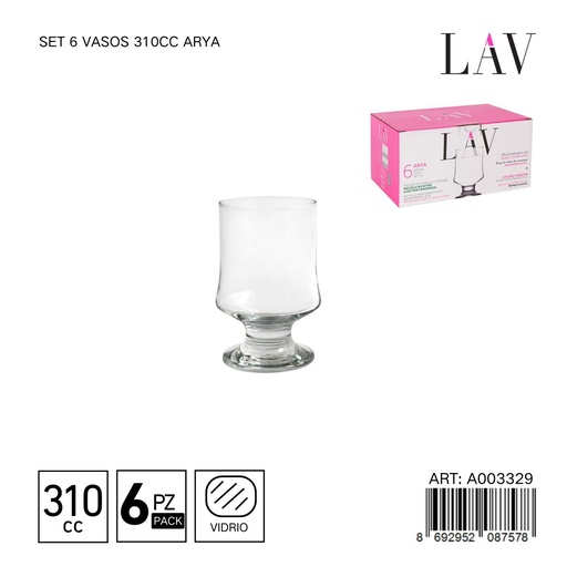 [A003329] Set de 6 vasos de 310cc Arya - Vaso práctico y funcional