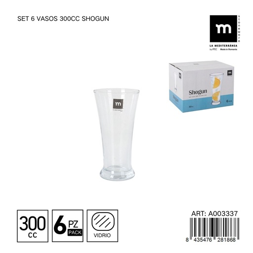 [A003337] Set de 6 vasos de 300cc Shogun - Vaso polivalente para bebidas
