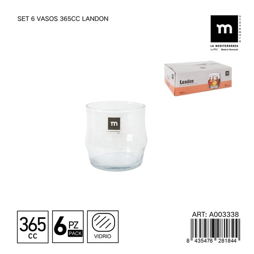 [A003338] Set de 6 vasos de 365cc Landon - Vaso ideal para todas las bebidas
