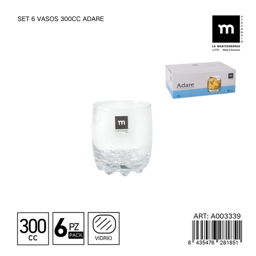 [A003339] Set de 6 vasos de 300cc Adare - Vaso práctico para uso diario