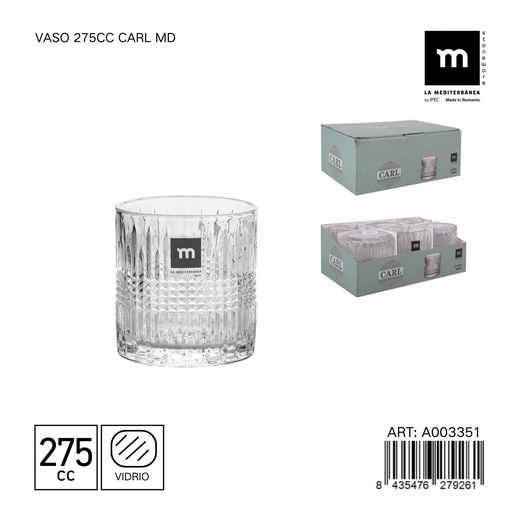 [A003351] Vaso de vidrio 275CC CARL MD - Utensilios de mesa