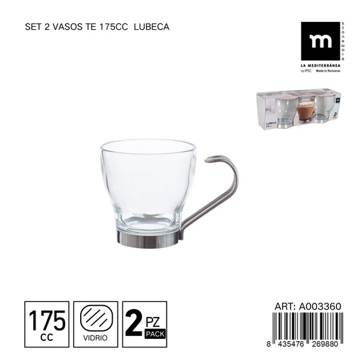 [A003360] Set de 2 vasos de vidrio 175CC LUBECA - Utensilios de mesa