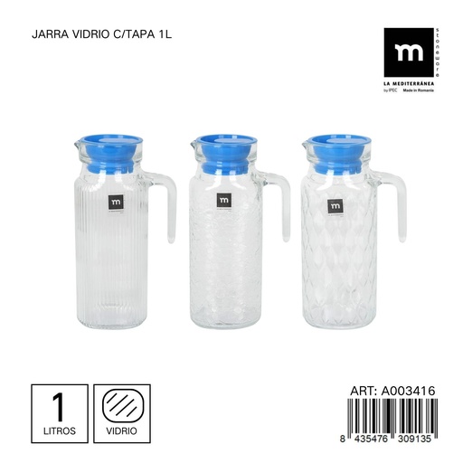 [A003416] Jarra de vidrio con tapa 1L - Utensilios de mesa