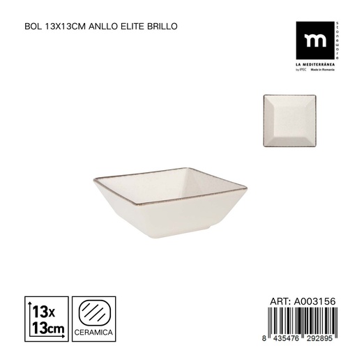 [A003156] Bol de cerámica 13x13cm Anllo Elite Brillo - Versátil para servir alimentos