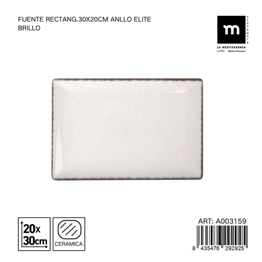 [A003159] Fuente rectangular de cerámica 30x20 cm ANLLO Elite - Utensilio de cocina para servir
