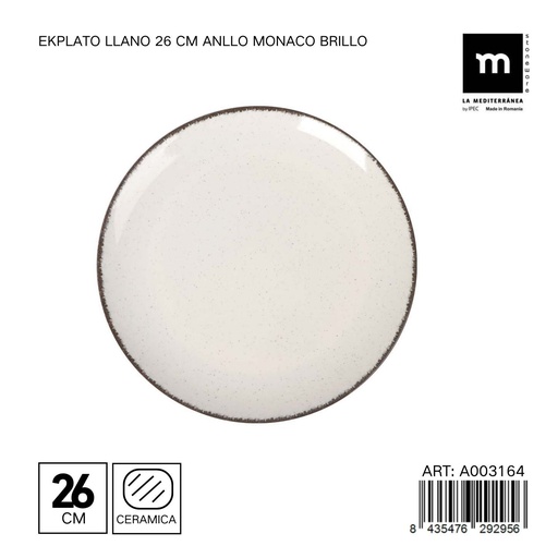 [A003164] Plato llano de cerámica 26 cm ANLLO Monaco - Vajilla moderna para convivios