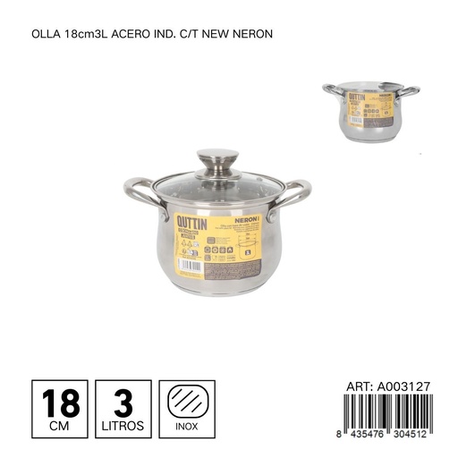 [A003127] Olla de acero inoxidable NEW NERON 18cm 3L - Utensilios de cocina