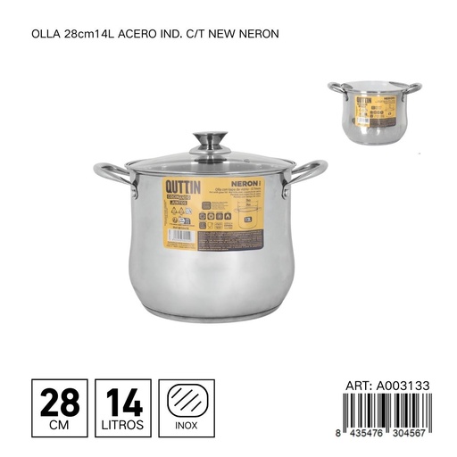 [A003133] Olla de acero inoxidable 28 cm 14L NEW NERON - Utensilio de cocina profesional
