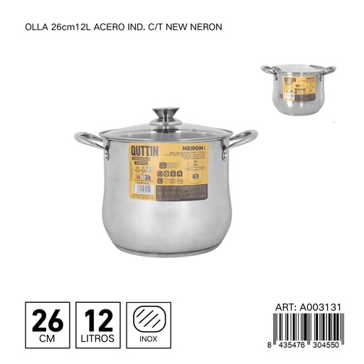 [A003131] Olla de acero inoxidable 26 cm 12L NEW NERON - Olla de acero eficiente para cocinar