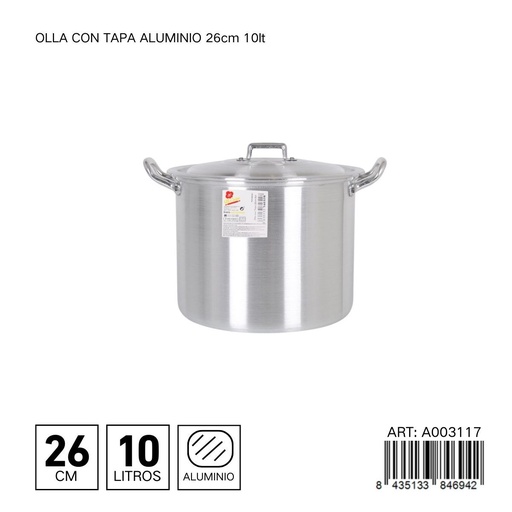 [A003117] Olla con tapa de aluminio 26 cm 10L - Utensilios de cocina y menaje