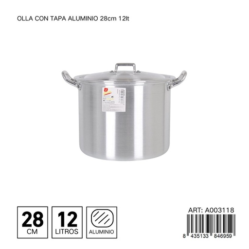 [A003118] Olla de aluminio con tapa de 28 cm 12L - Utensilios de cocina