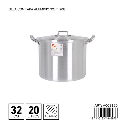 [A003120] Olla de aluminio con tapa de 32 cm 20L - Utensilios de cocina