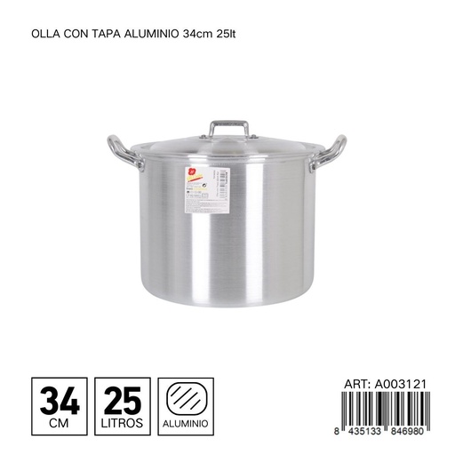 [A003121] Olla de aluminio con tapa de 34 cm 25L - Utensilios de cocina