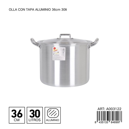 [A003122] Olla de aluminio con tapa de 36 cm 30L - Utensilios de cocina