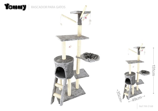 [YM5168] Rascador para gato de cinco niveles con escalera de 49 x 35 x 139 cm - Accesorios para mascotas