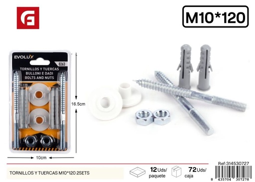 [314530727] Tornillos y tuercas M10 x 120, 2 sets - Ferretería y tornillos
