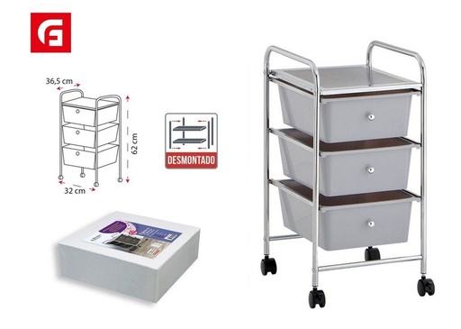 [190360096]  Cajonera gris de 3 cajones - Almacenamiento plástico para el hogar