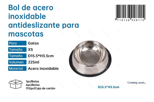 [187902811] Bol de acero inoxidable antideslizante para mascotas - Comederos y accesorios para el cuidado